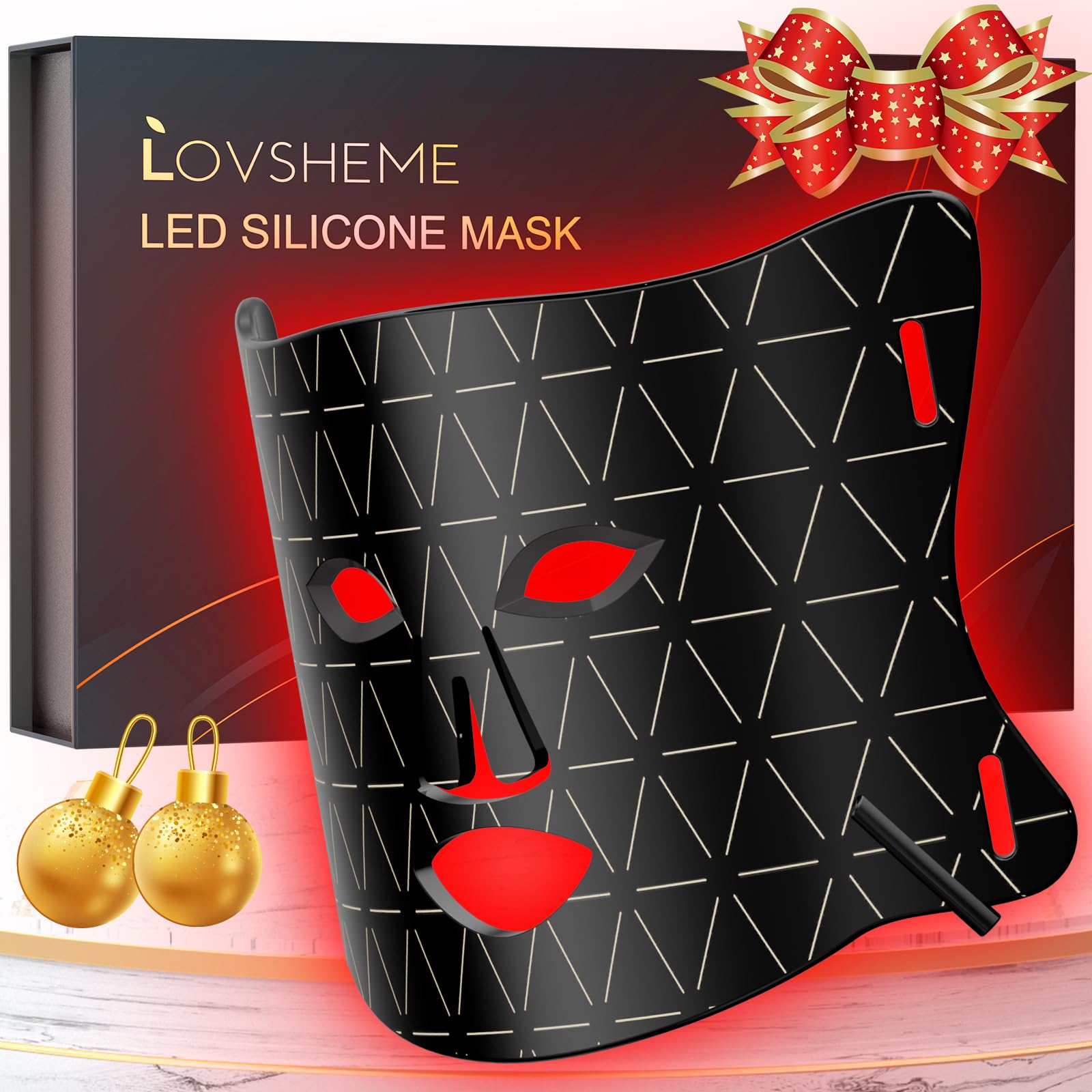 Lovsheme LED Face Mask Light Therapy, Enhance Red Light Therapy Mask for Face Acne, Wrinkles & Skin Rejuvenation, 3 Light Modes & Timing Settings, Eye Protection, Portable LED Face Mask Home Skincare