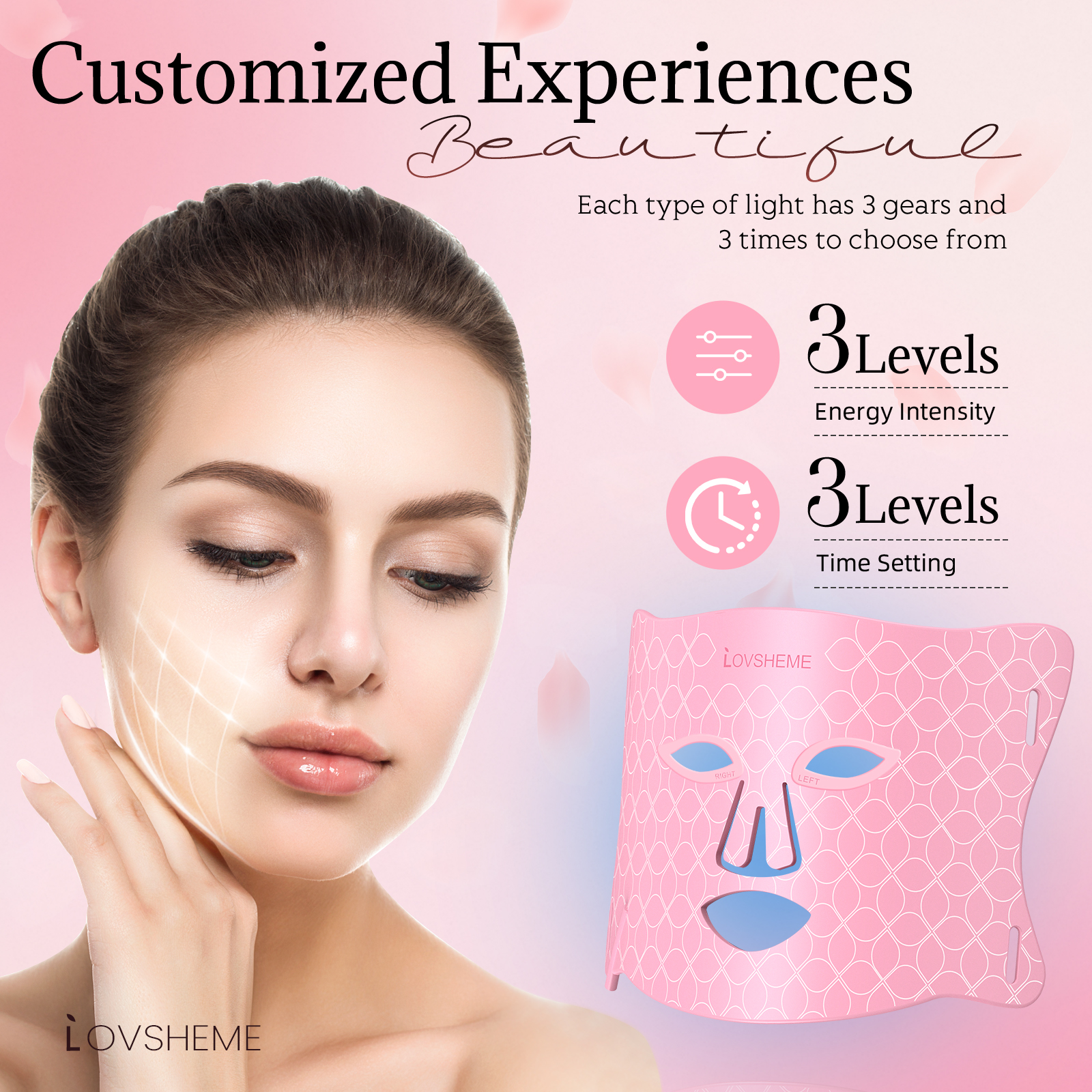 Lovsheme LED Face Mask for Skin Rejuvenation – 3 Light Modes for Anti-Inflammatory, Acne Treatment, & Anti-Wrinkle Face Light Therapy Device – Safe & Effective Light Mask with Remote Control